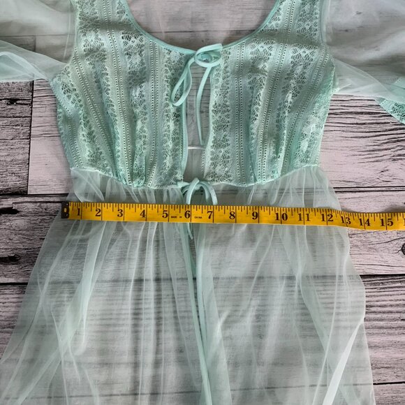Vintage 1960s Movie Star Mint Chiffon Babydoll Peignoir Robe Short Dressing Gown - Picture 12 of 16